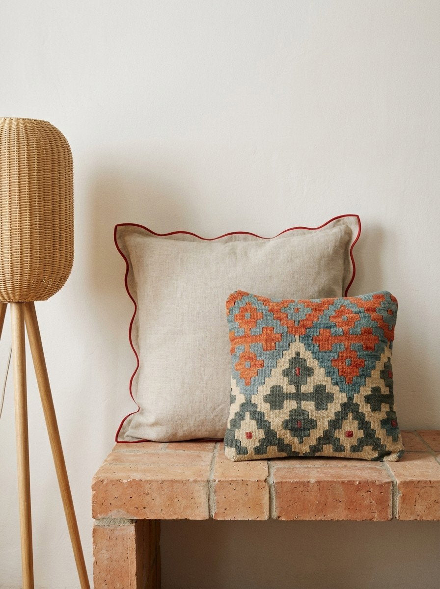 Kelim Kissen — Handgefertigt, 40x40 cm, Bunt, 100% Virgin Wool | Back view