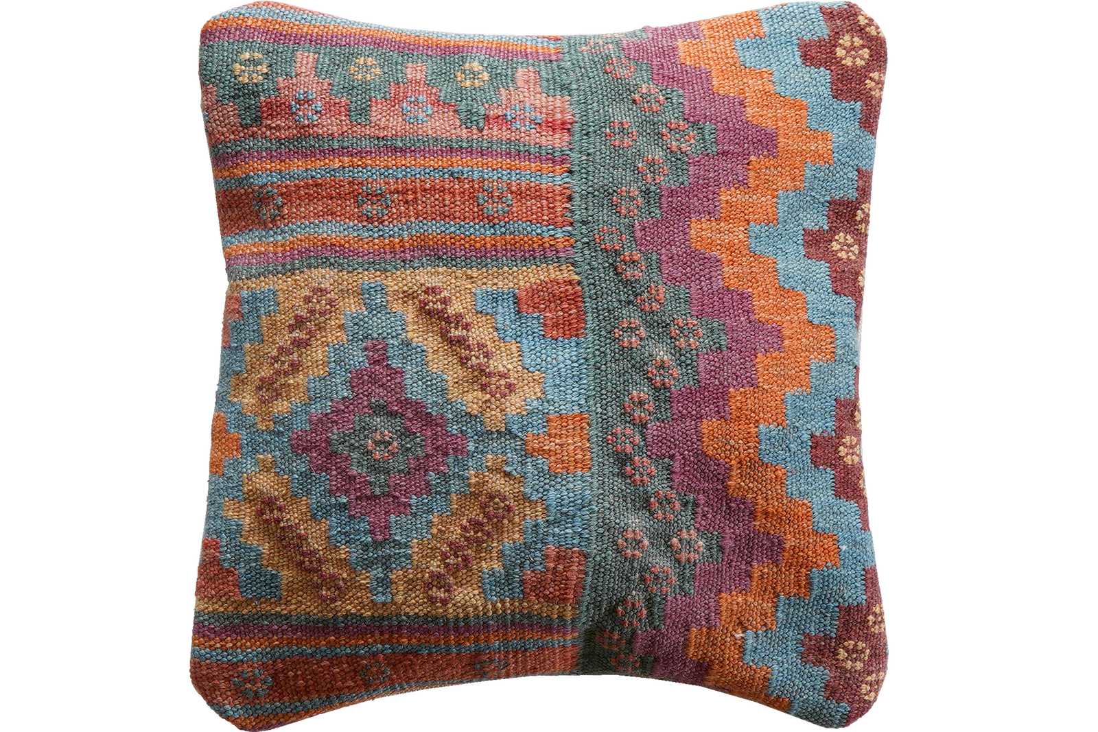 Kelim Kissen — Handgefertigt, 40x40 cm, Bunt, 100% Virgin Wool | Main view