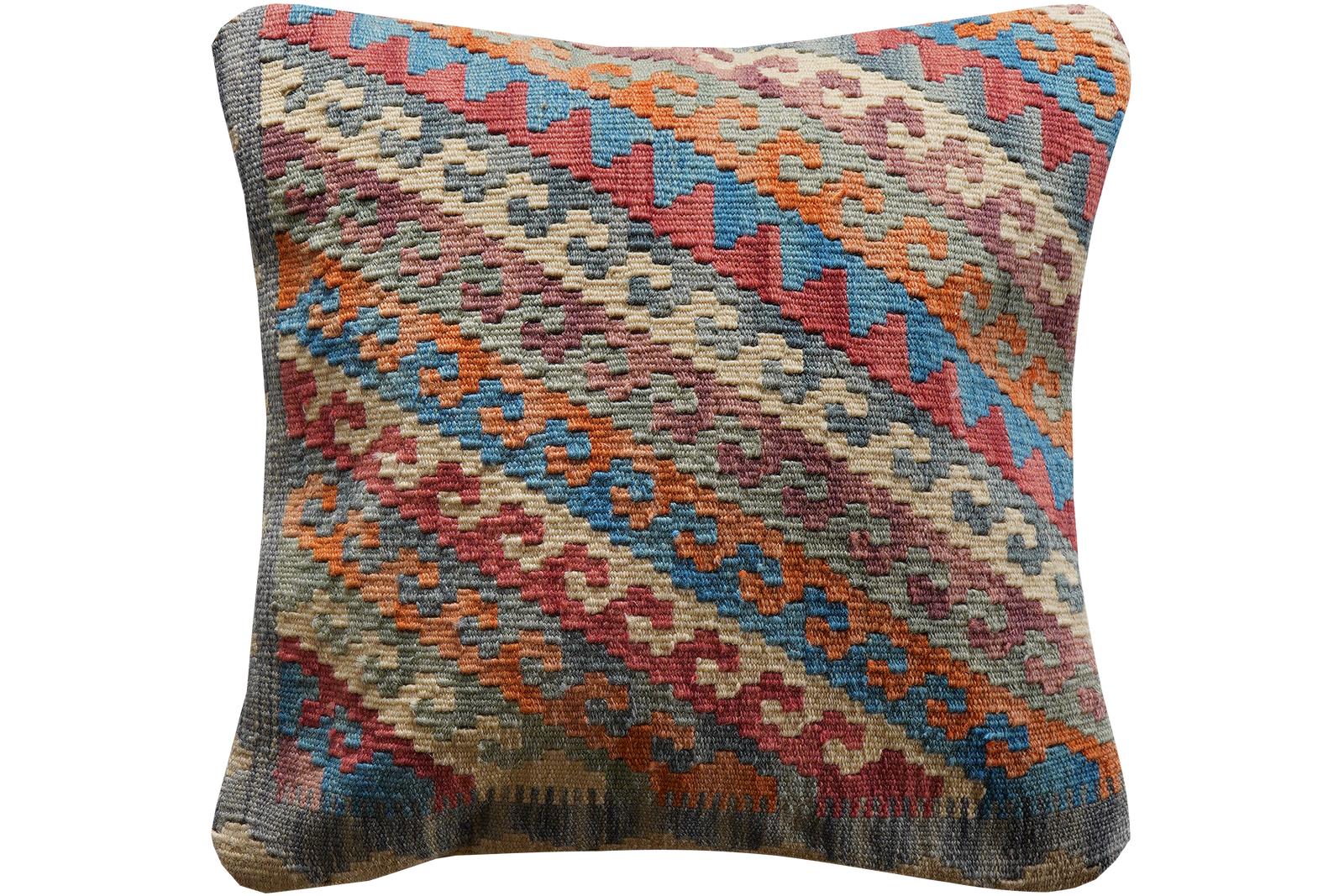 Kelim Kissen — Handgefertigt, 50x50 cm, Bunt, 100% Virgin Wool | Main view