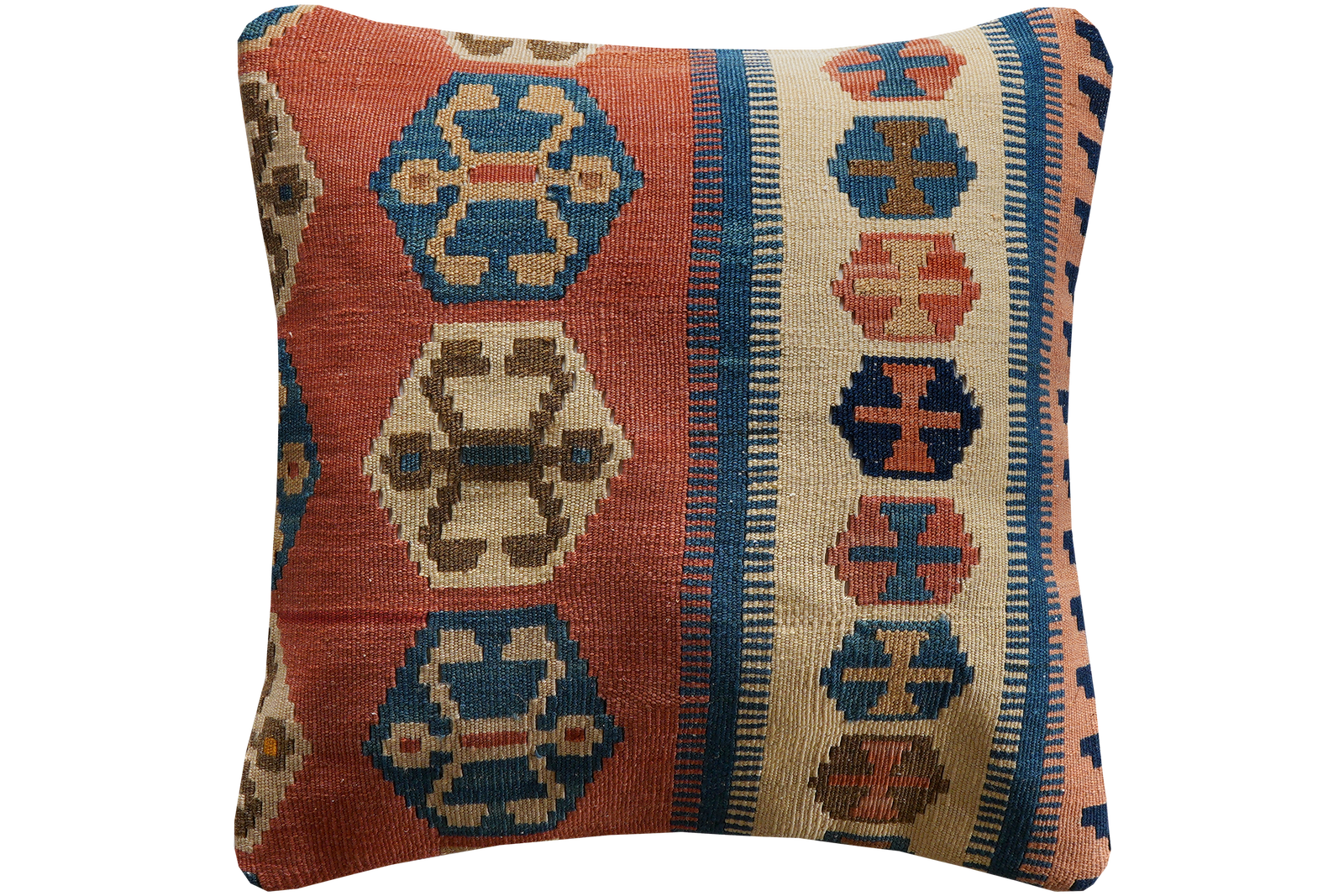 Kelim Kissen — Handgefertigt, 50x50 cm, Bunt, 100% Virgin Wool | Main view