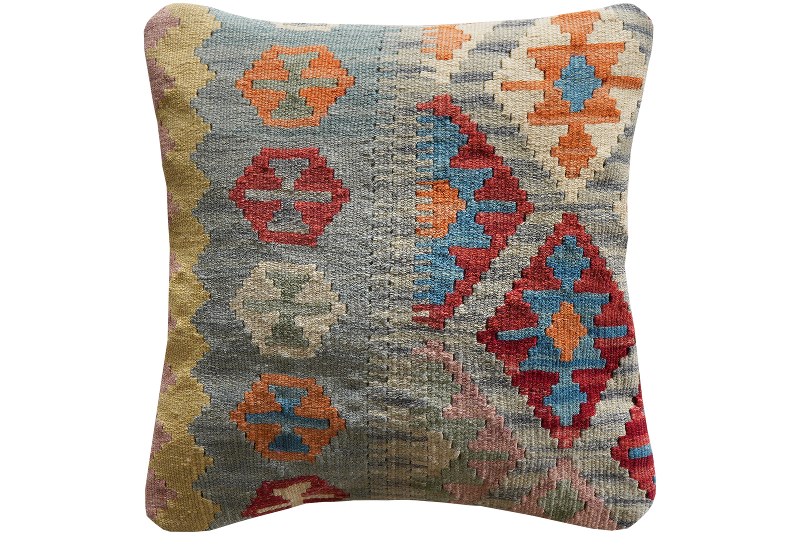 Kelim Kissen — Handgefertigt, 50x50 cm, Bunt, 100% Virgin Wool | Main view