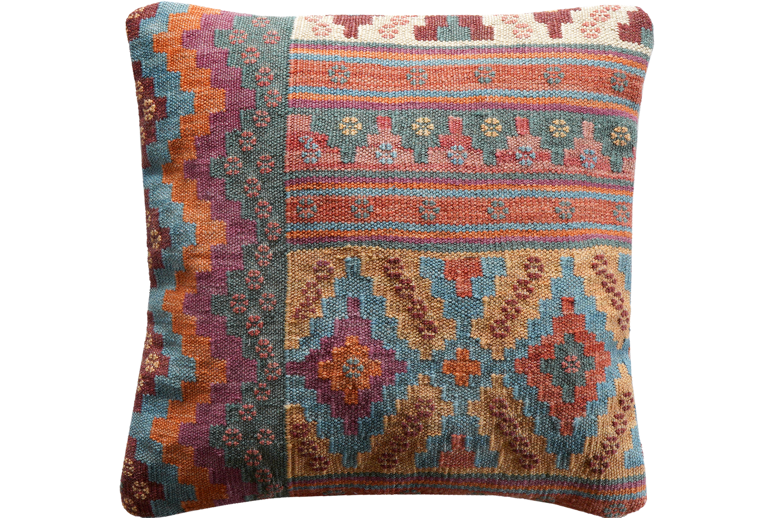 Kelim Kissen — Handgefertigt, 50x50 cm, Bunt, 100% Virgin Wool | Main view