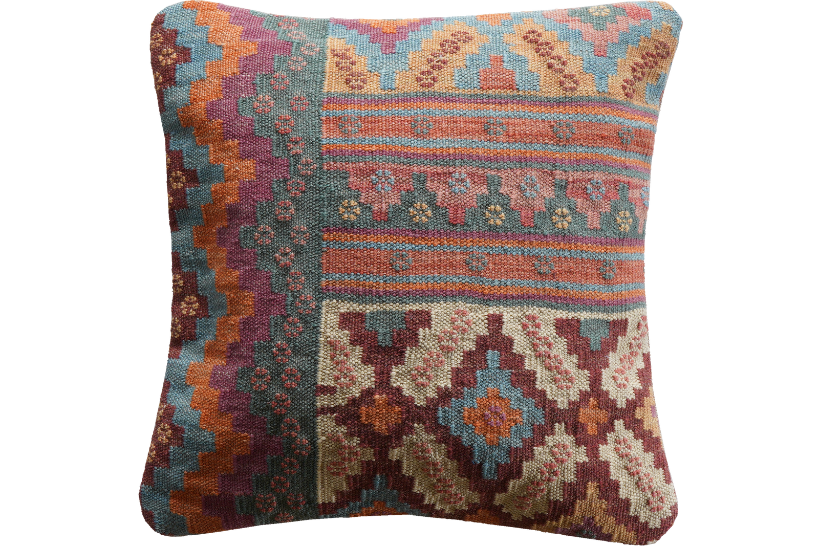 Kelim Kissen — Handgefertigt, 50x50 cm, Bunt, 100% Virgin Wool | Main view