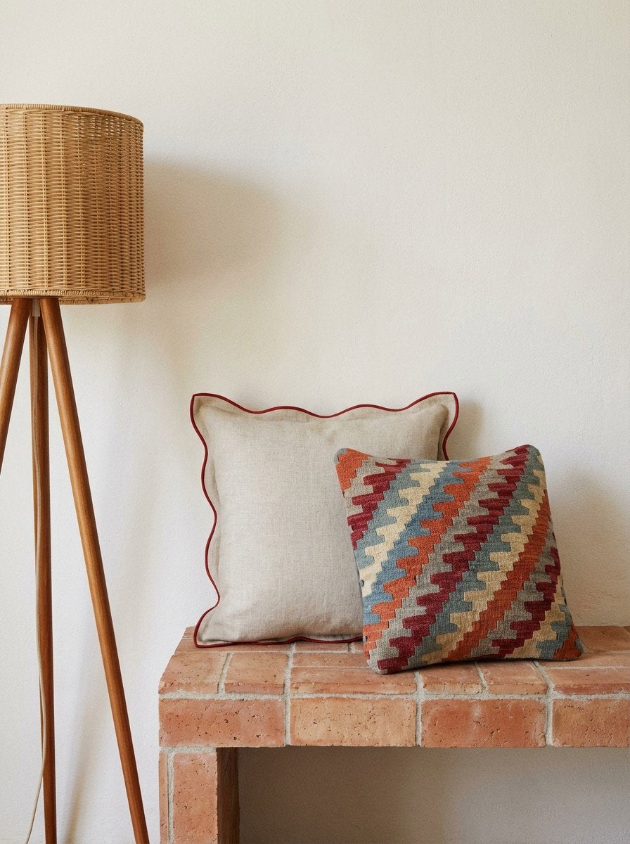 Kelim Kissen — Handgefertigt, 50x50 cm, Bunt, 100% Virgin Wool | Back view