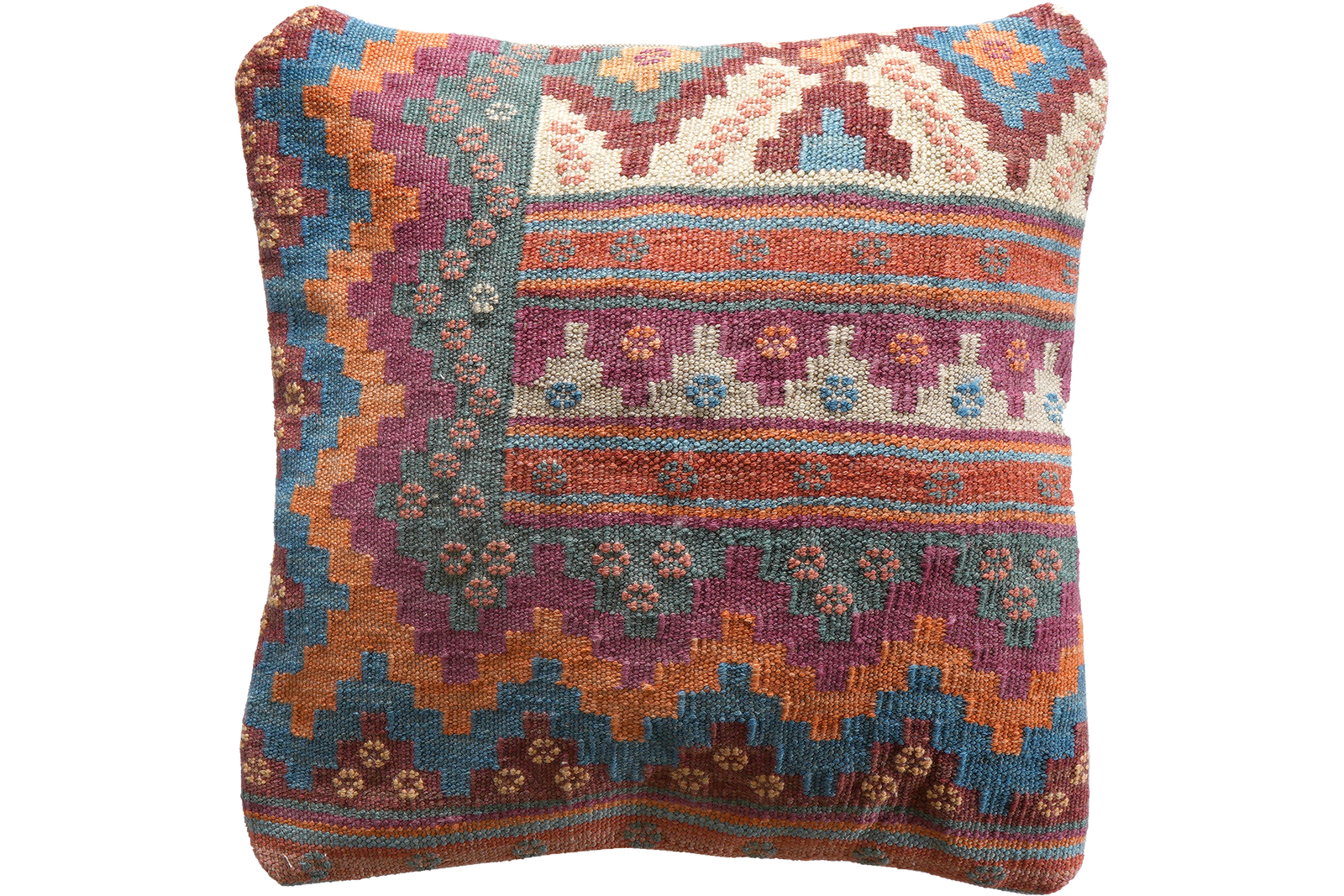 Kelim Kissen — Handgefertigt, 50x50 cm, Bunt, 100% Virgin Wool | Main view