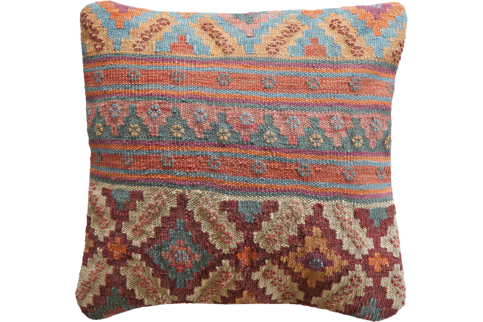 Kelim Kissen — Handgefertigt, 50x50 cm, Bunt, 100% Virgin Wool | Main view