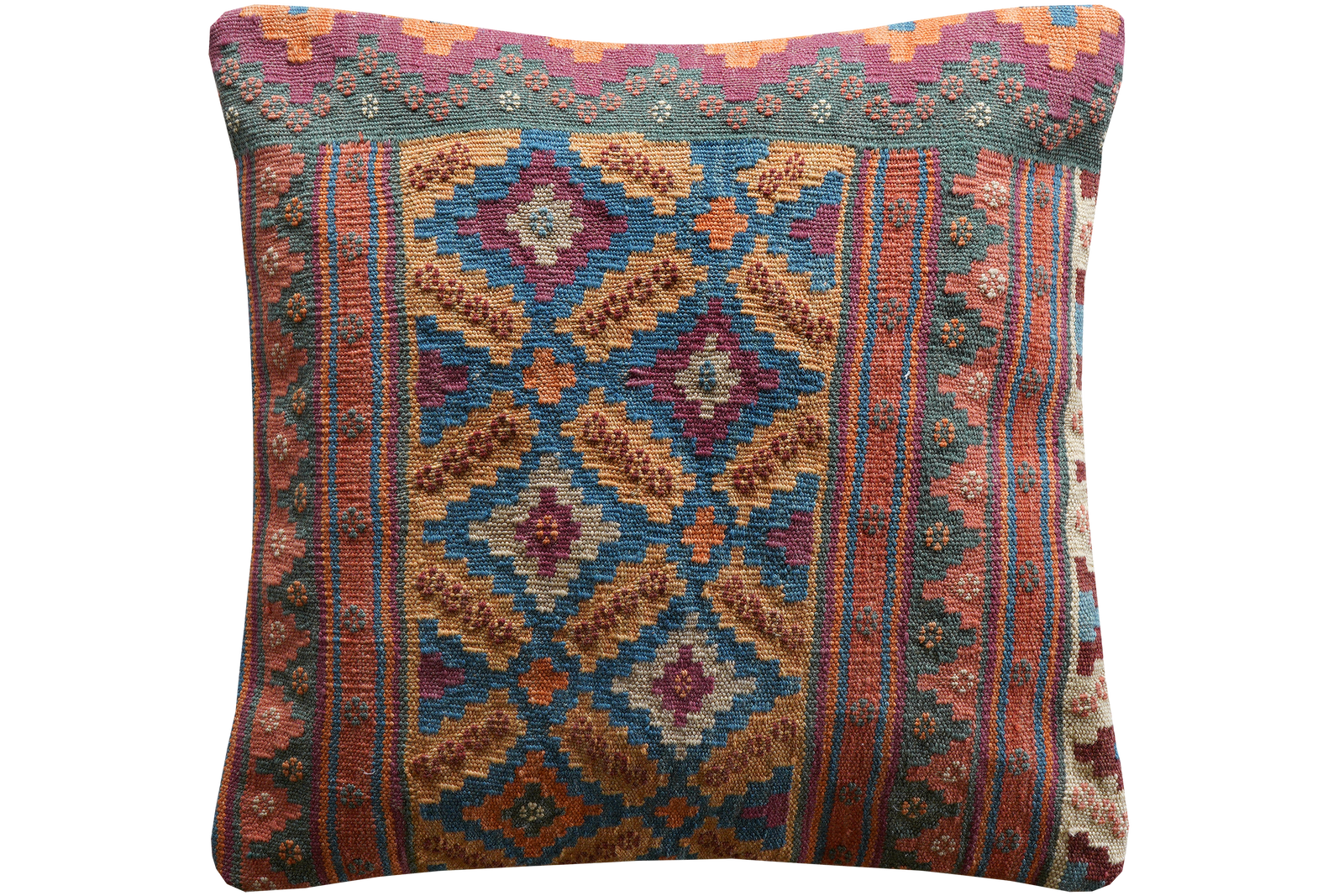 Kelim Kissen — Handgefertigt, 65x65 cm, Bunt, 100% Virgin Wool | Main view