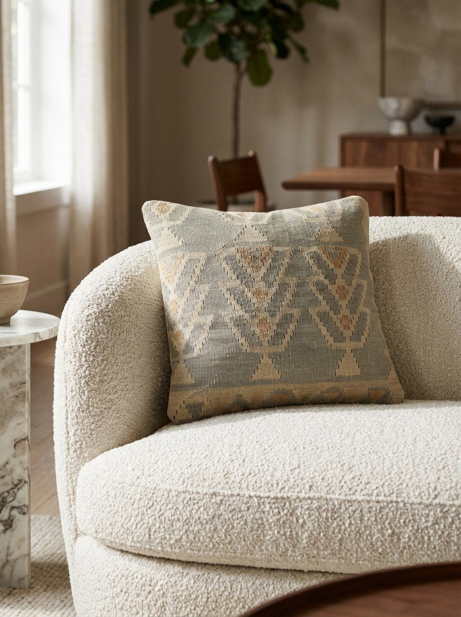 Kelim Kissen — Handgefertigt, 65x65 cm, Bunt, 100% Virgin Wool | Detail view