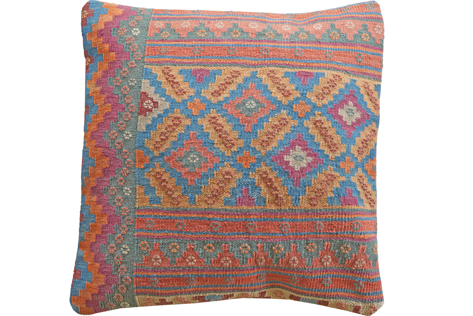 Kelim Kissen — Handgefertigt, 65x65 cm, Bunt, 100% Virgin Wool | Main view