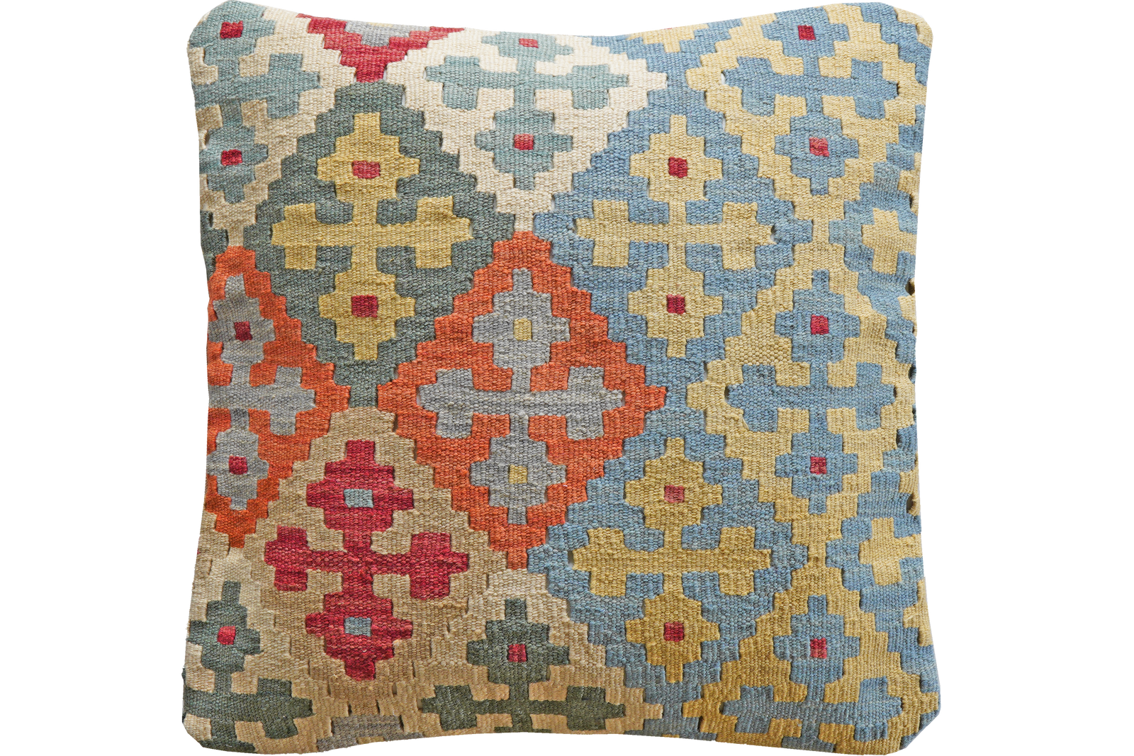 Kelim Kissen — Handgefertigt, 65x65 cm, Bunt, 100% Virgin Wool | Main view