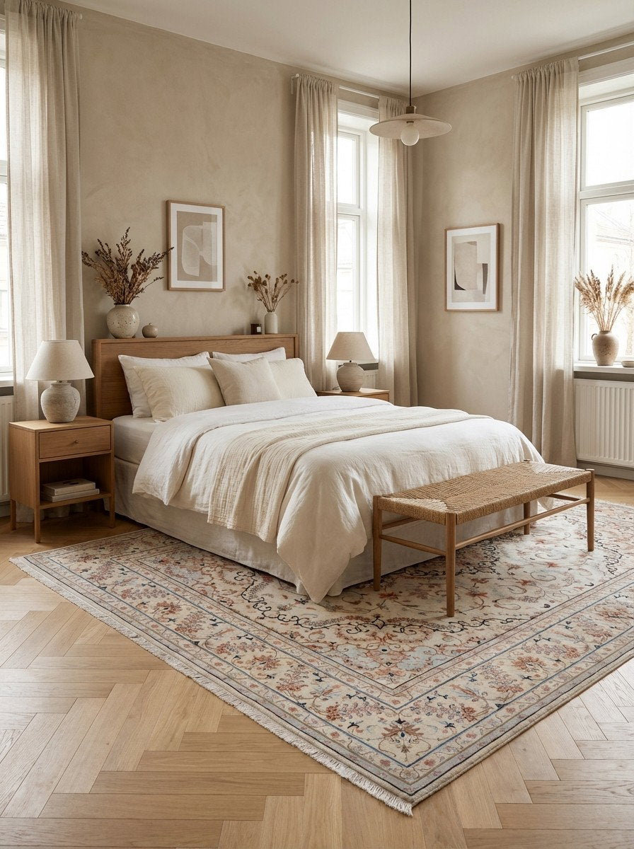 Yazd — Handgefertigt, 359x248 cm, Beige, 100% Virgin Wool | Detail view