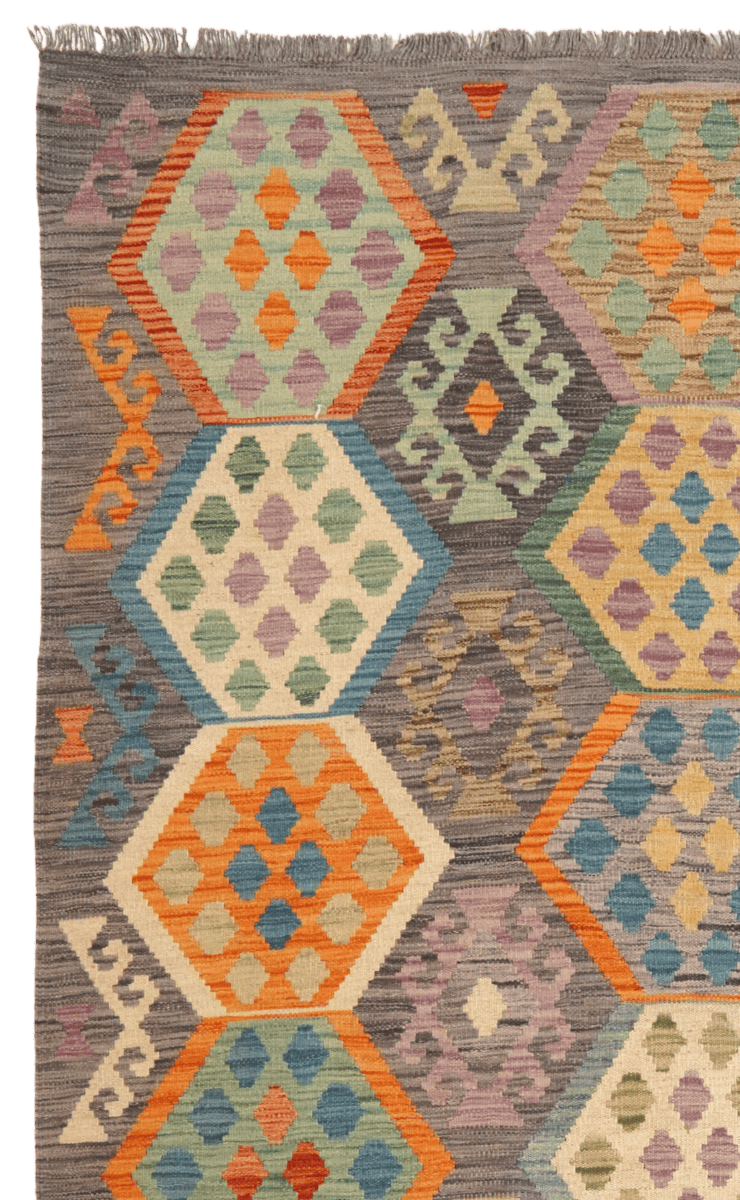 Kelim — Handmade, 204x297 cm, Grey, 100% Virgin Wool | View 3