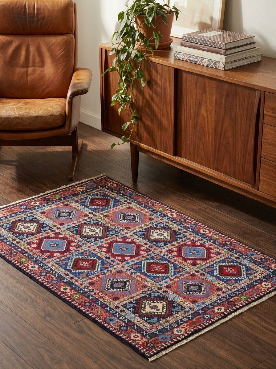 Yalameh — Hand-knotted, 98x158 cm, Multicolor, 100% Virgin Wool | Back view