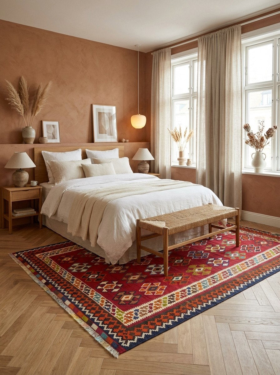 Kelim Gashgai Old — Handgefertigt, 282x179 cm, Beige, 100% Virgin Wool | Detail view