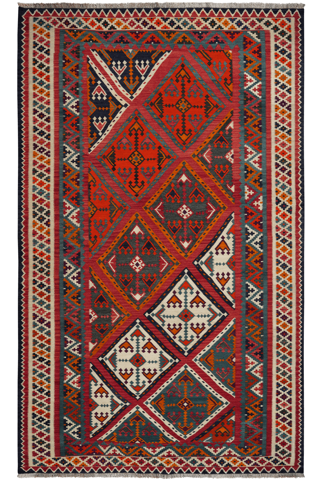 Kelim Gashgai Old — Handmade, 158x262 cm, Red, 100% Virgin Wool | Main view