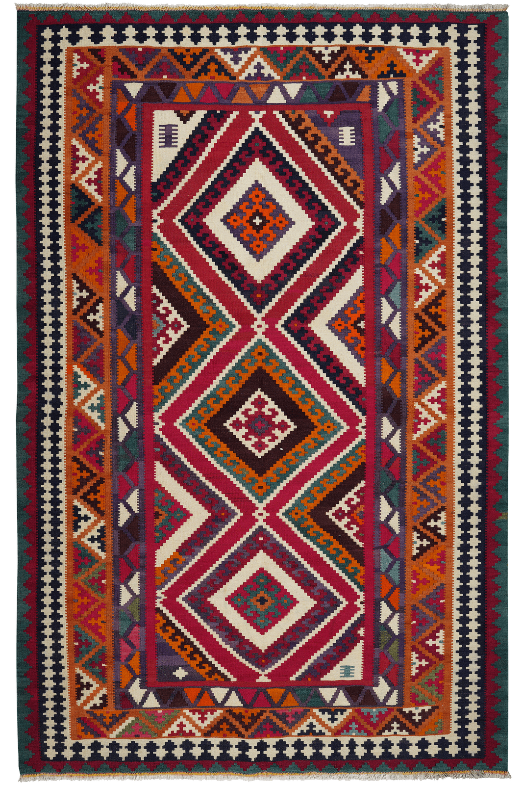 Kelim Gashgai Old — Handmade, 160x249 cm, Red, 100% Virgin Wool | Main view