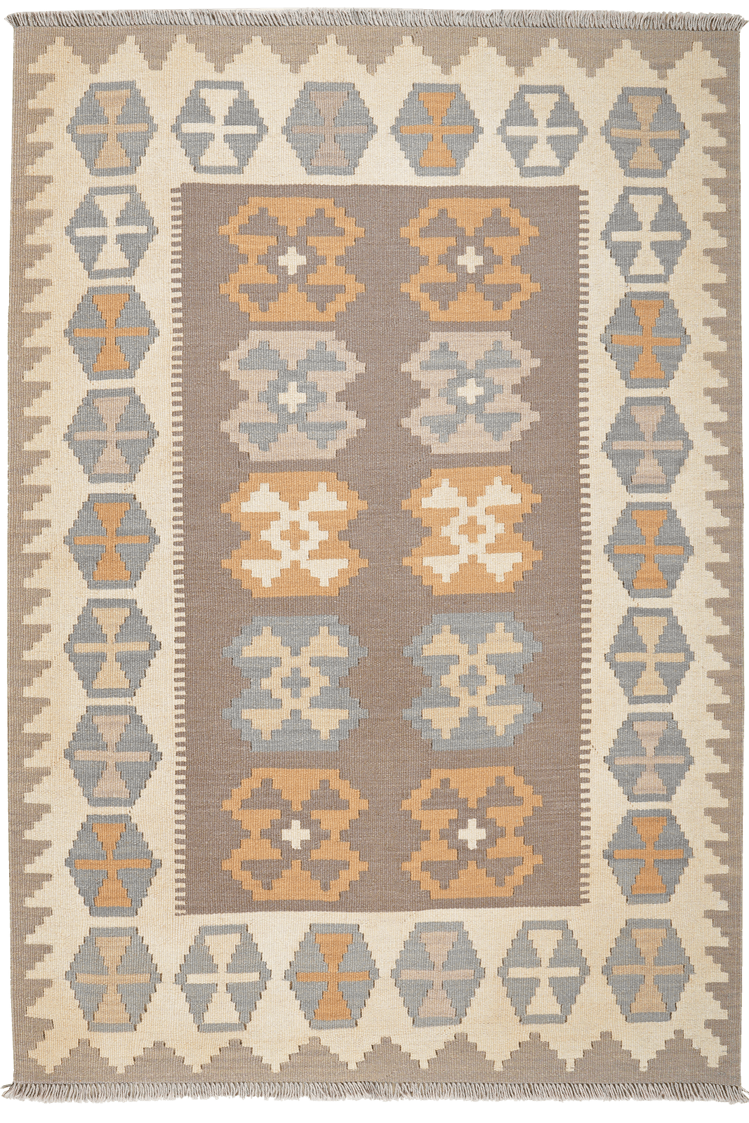 Kelim Gashgai — Handmade, 124x180 cm, Grey, 100% Virgin Wool | Main view