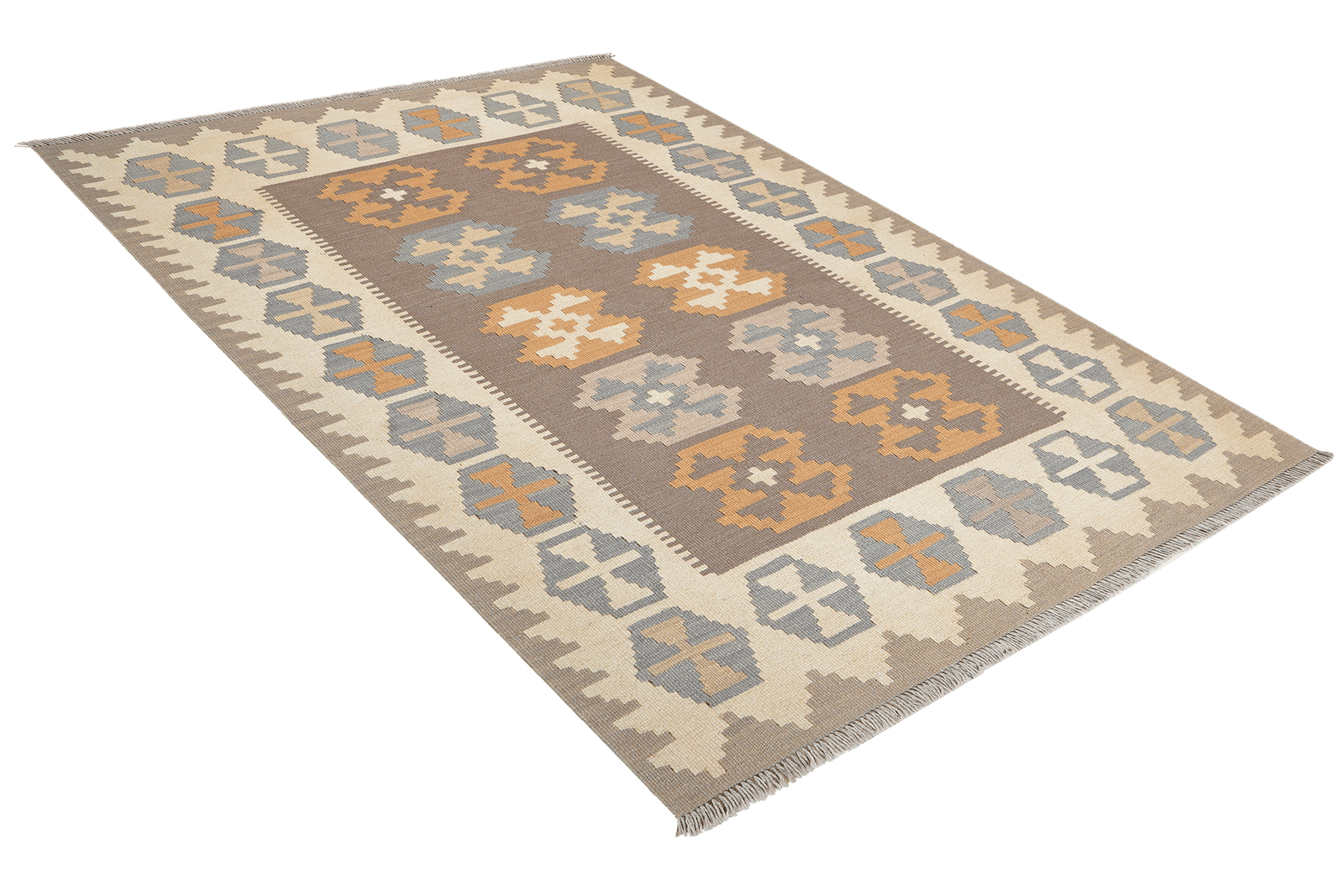 Kelim Gashgai — Handmade, 124x180 cm, Grey, 100% Virgin Wool | View 4
