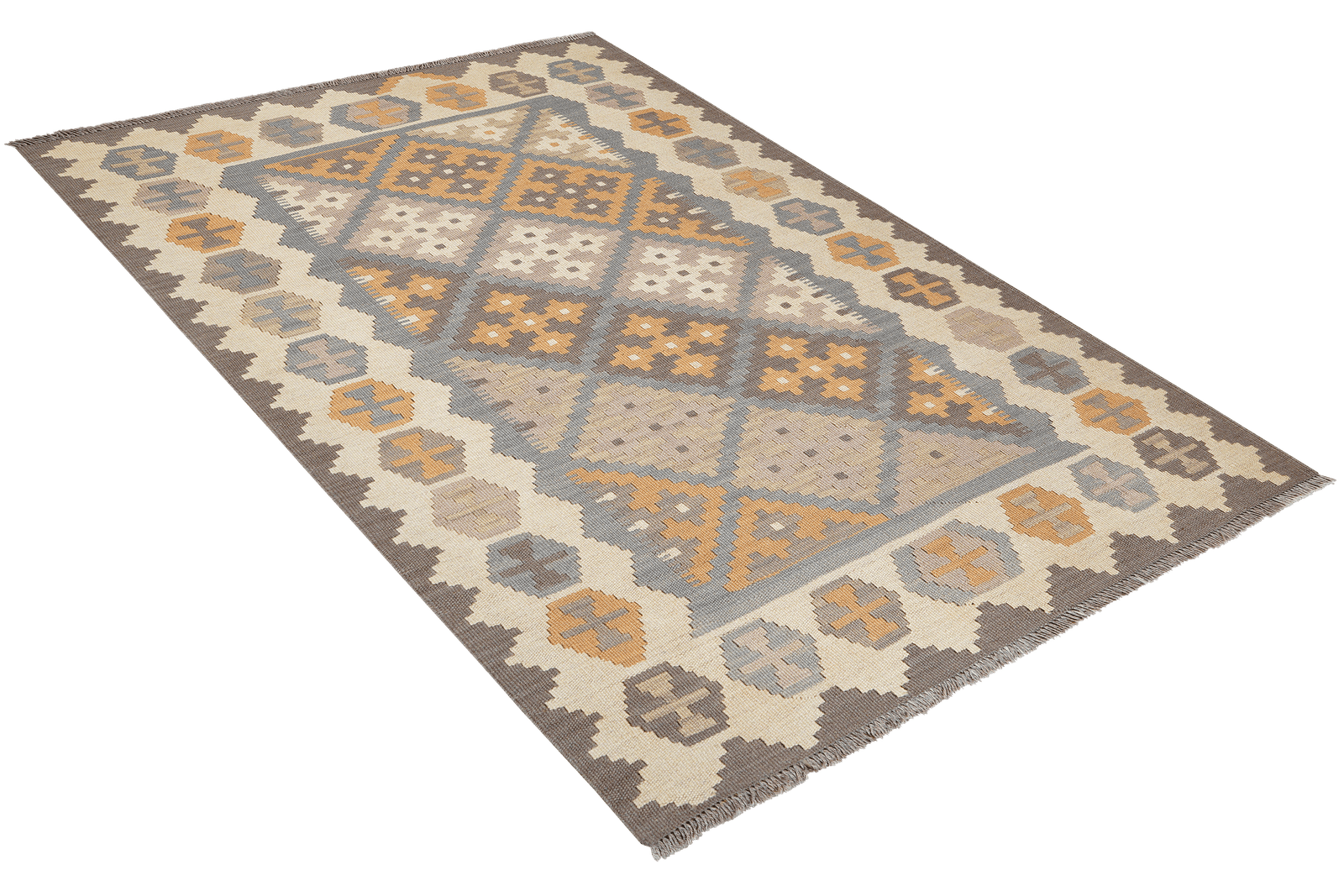 Kelim Gashgai — Handmade, 122x180 cm, Grey, 100% Virgin Wool | View 4