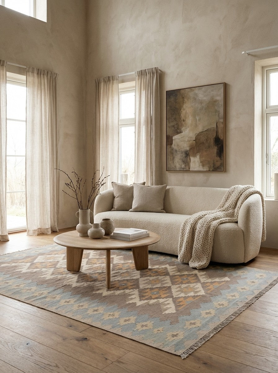 Kelim Gashgai — Handmade, 170x232 cm, Beige, 100% Virgin Wool | Detail view