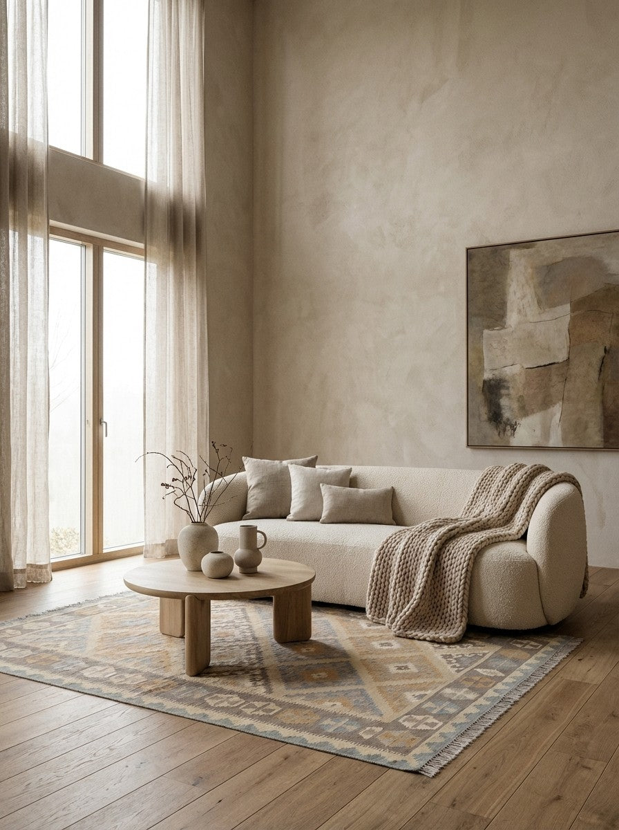 Kelim Gashgai — Handmade, 176x242 cm, Beige, 100% Virgin Wool | Detail view