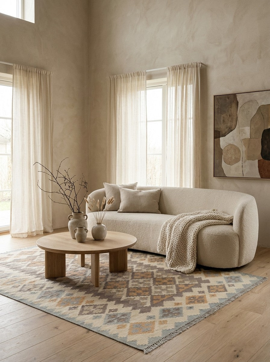 Kelim Gashgai — Handmade, 171x239 cm, Beige, 100% Virgin Wool | Detail view
