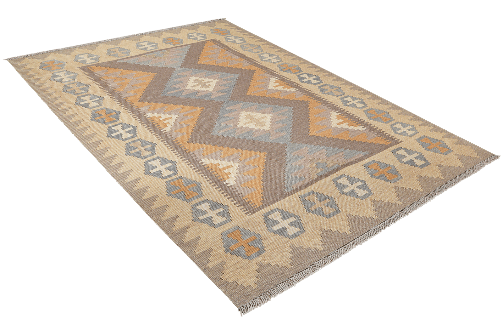 Kelim Gashgai — Handmade, 122x176 cm, Grey, 100% Virgin Wool | View 4