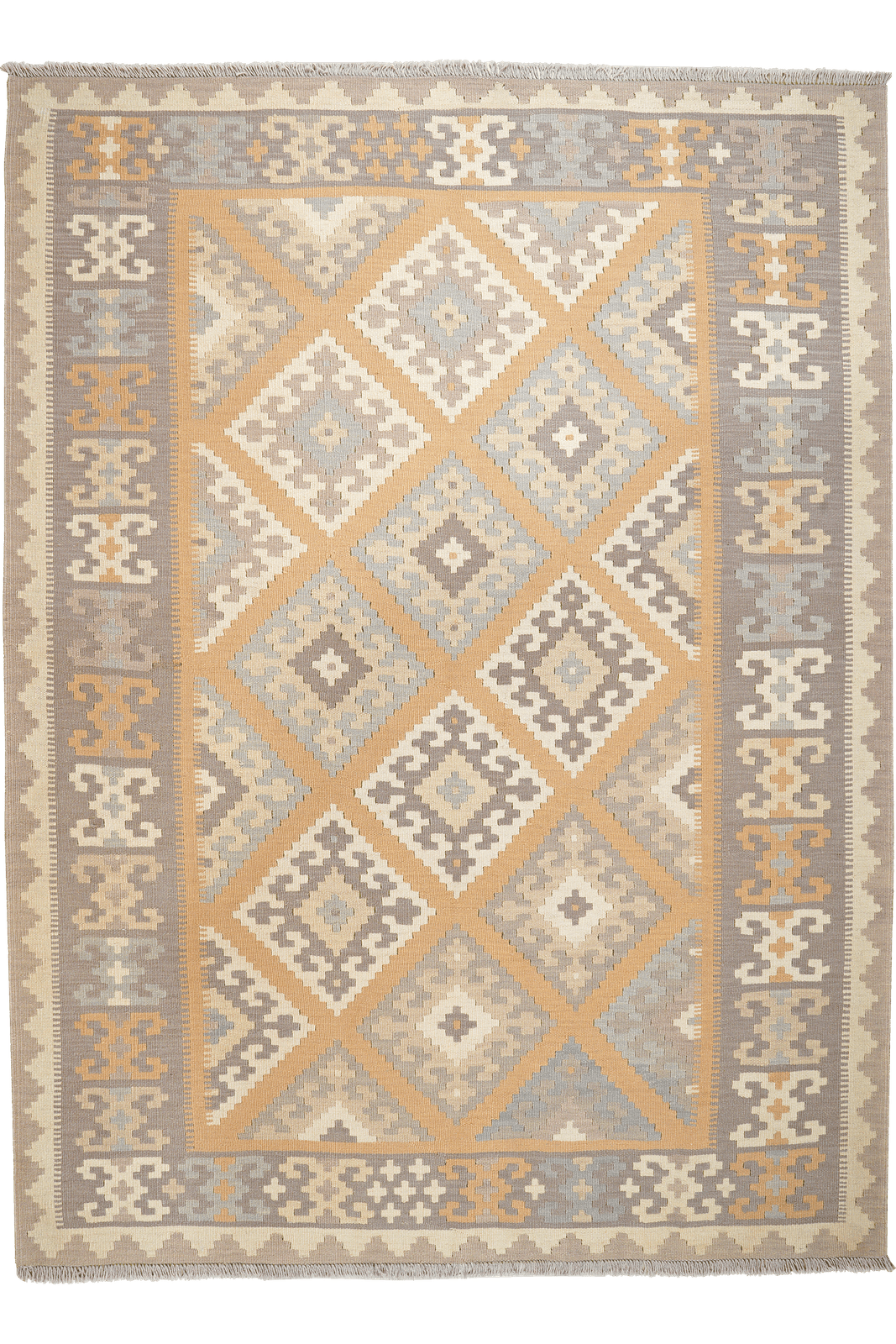 Kelim Gashgai — Handmade, 182x247 cm, Yellow, 100% Virgin Wool | Main view