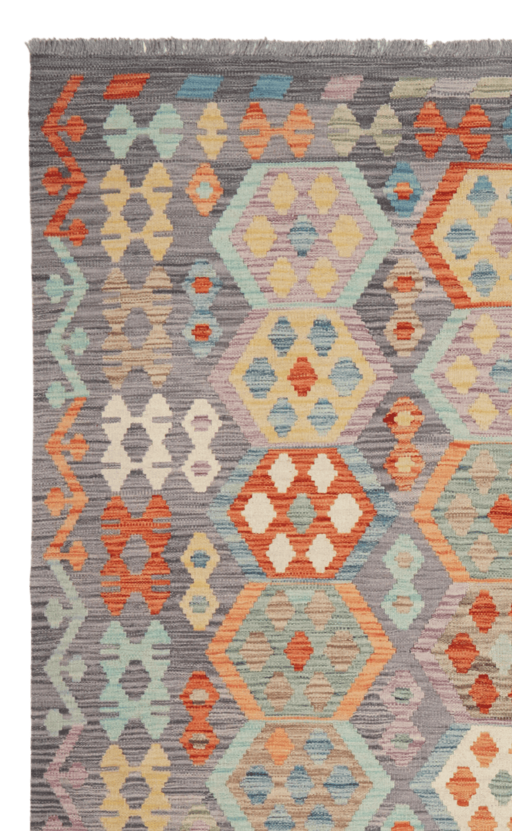Kelim — Handmade, 205x296 cm, Grey, 100% Virgin Wool | View 3