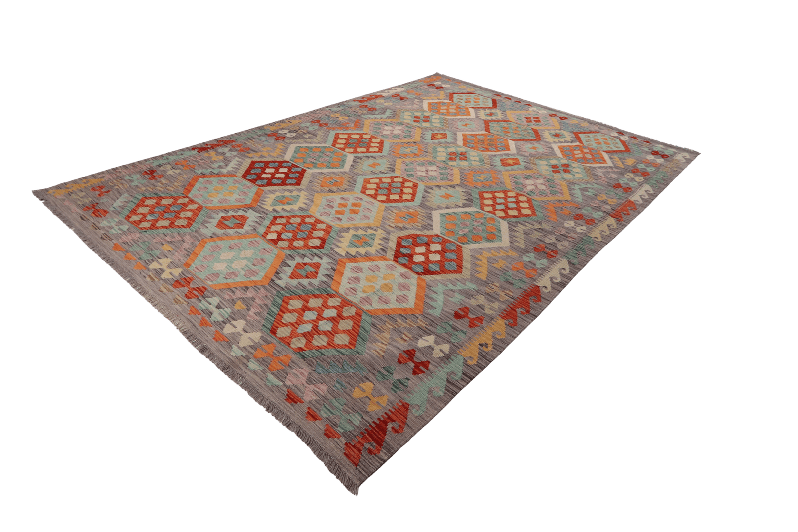 Kelim — Handmade, 200x296 cm, Grey, 100% Virgin Wool | View 6