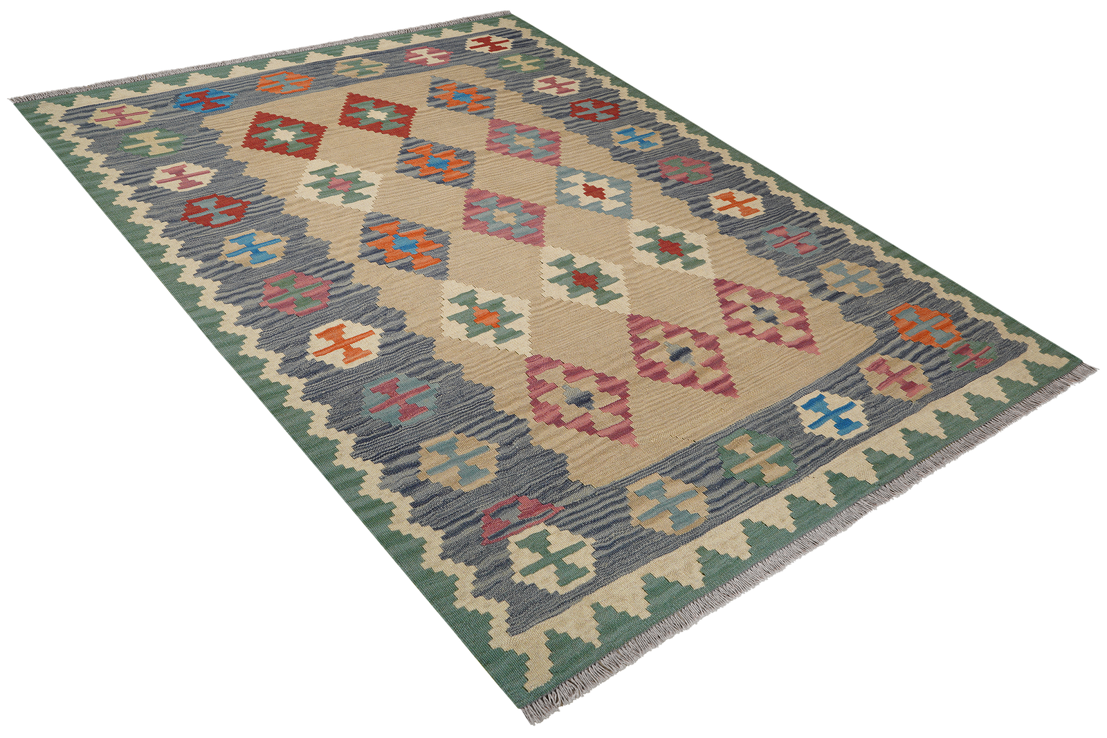 Kelim Gashgai — Handgefertigt, 202x159 cm, Grau, 100% Virgin Wool | View 5