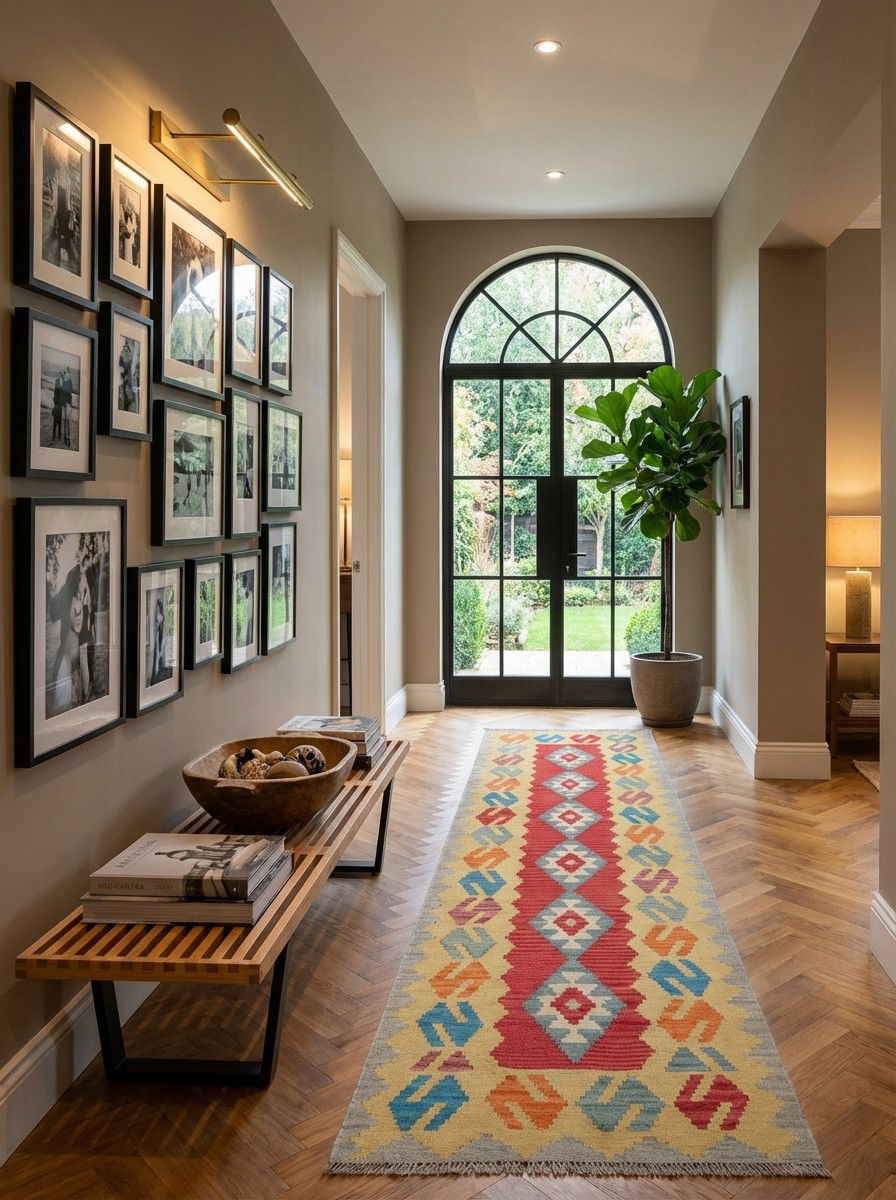 Kelim Gashgai — Handgefertigt, 300x82 cm, Gelb, 100% Virgin Wool | Detail view