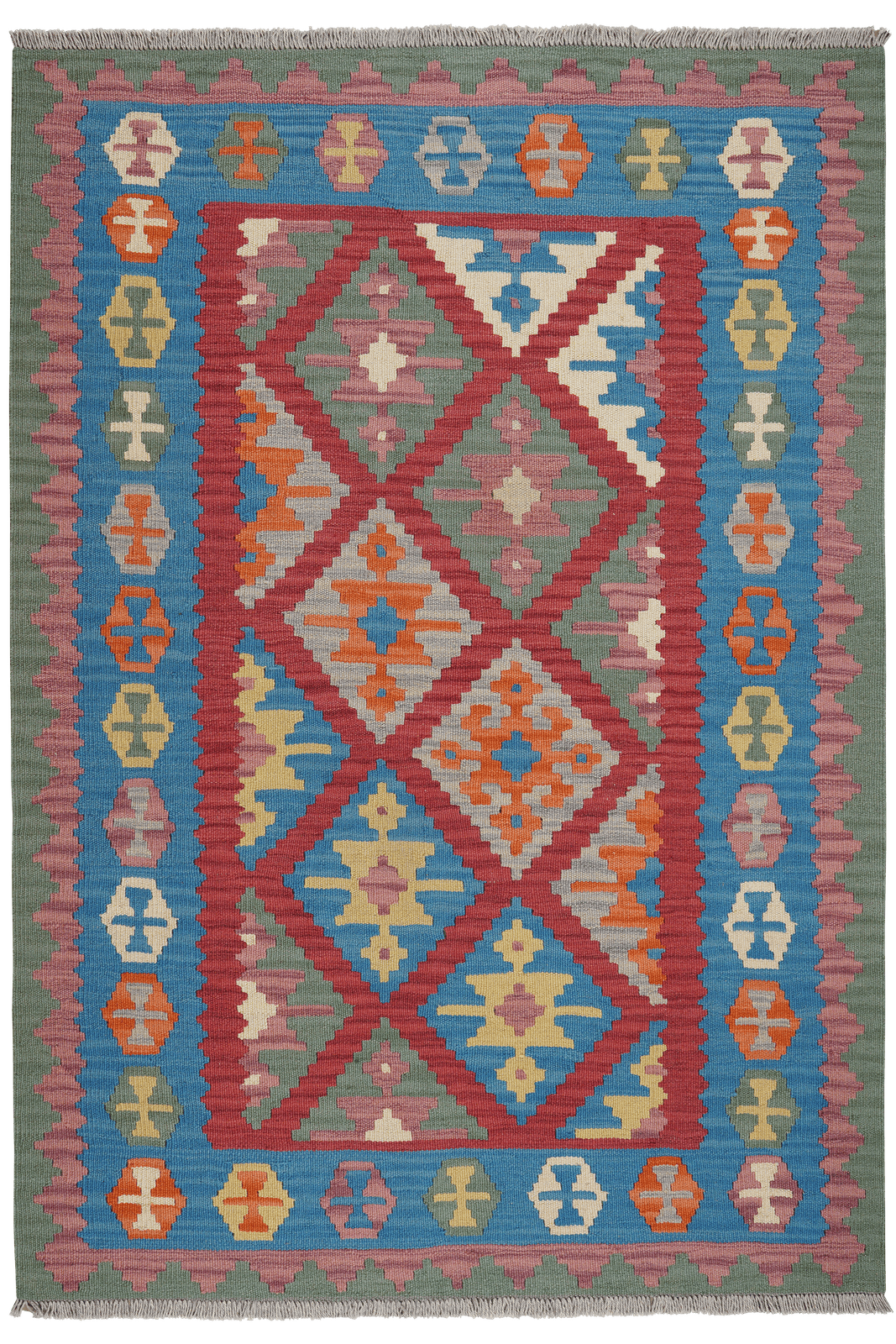 Kelim Gashgai — Handmade, 131x183 cm, Red, 100% Virgin Wool | Main view
