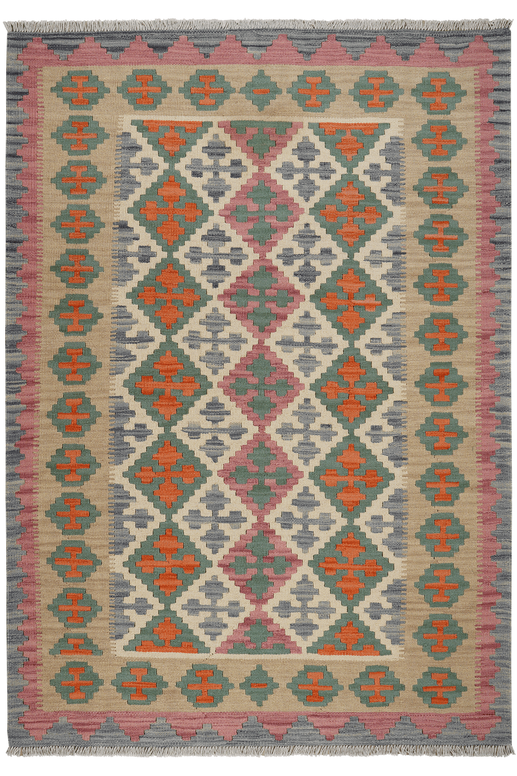 Kelim Gashgai — Handmade, 127x181 cm, Beige, 100% Virgin Wool | Main view