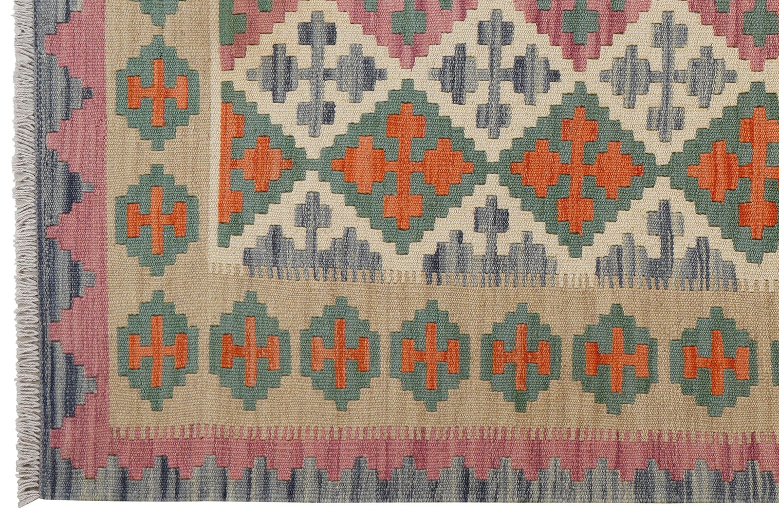 Kelim Gashgai — Handmade, 127x181 cm, Beige, 100% Virgin Wool | View 3