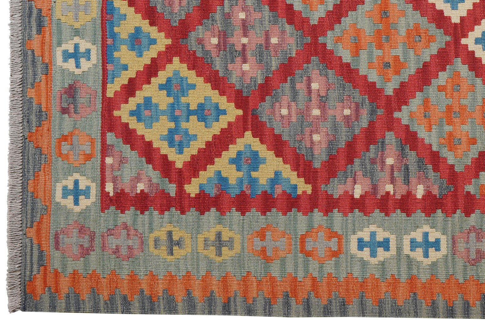 Kelim Gashgai — Handmade, 132x183 cm, Red, 100% Virgin Wool | View 3