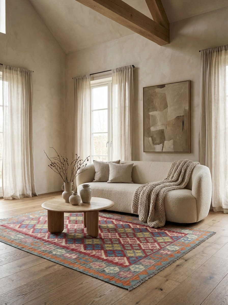 Kelim Gashgai — Handgefertigt, 207x161 cm, Grau, 100% Virgin Wool | Detail view