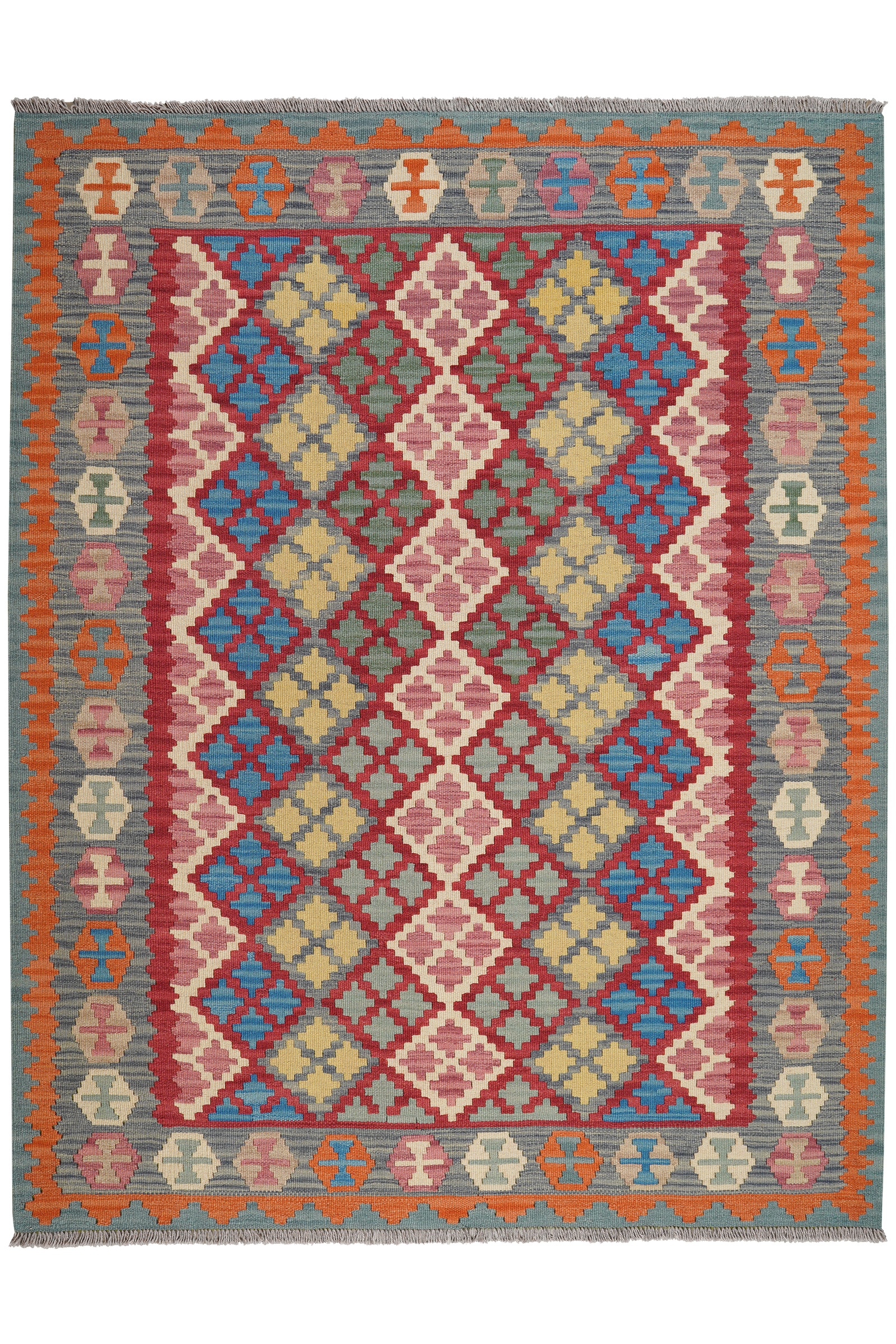 Kelim Gashgai — Handgefertigt, 207x161 cm, Grau, 100% Virgin Wool | Main view