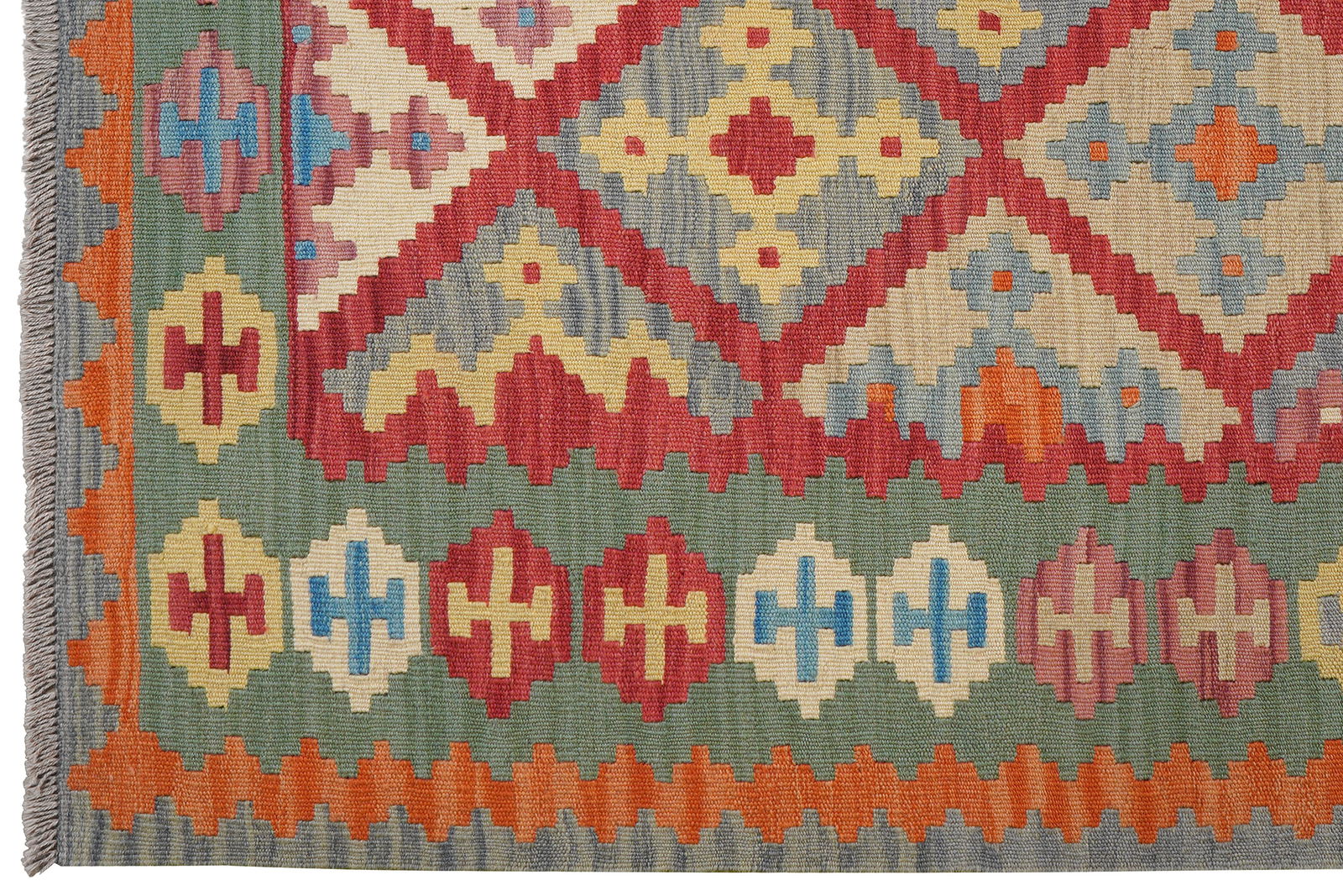 Kelim Gashgai — Handgefertigt, 197x158 cm, Grün, 100% Virgin Wool | View 4