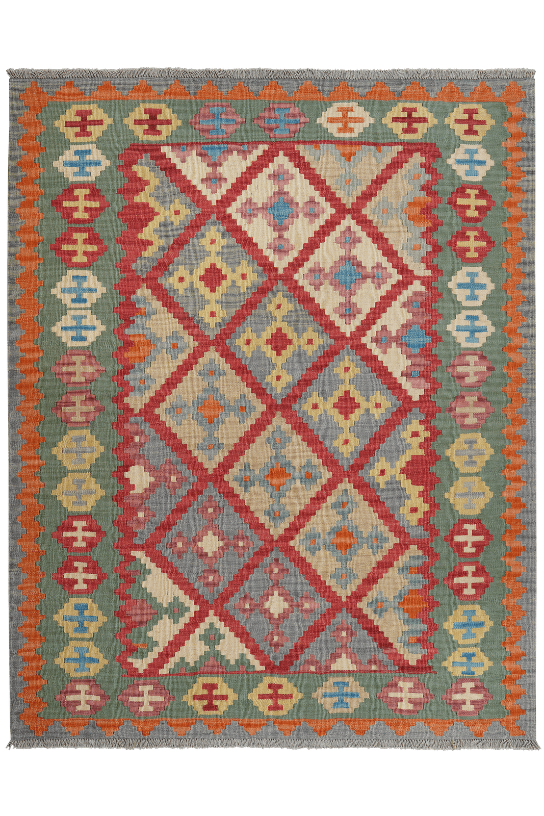 Kelim Gashgai — Handmade, 158x197 cm, Red, 100% Virgin Wool | Main view