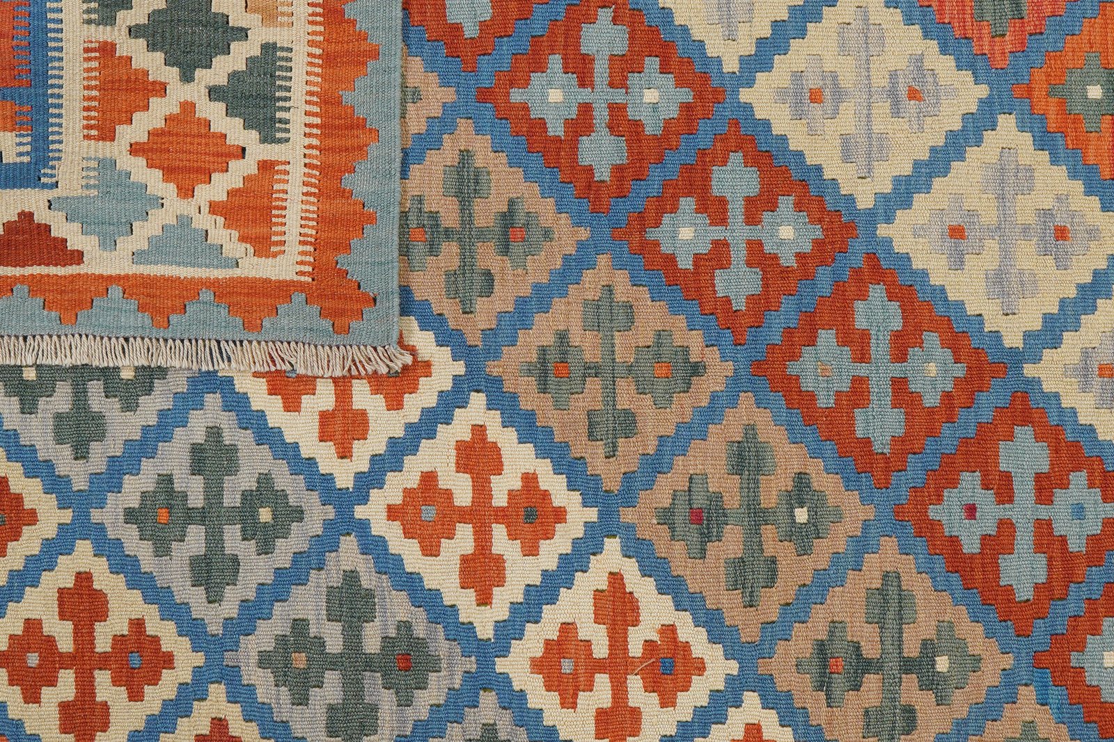 Kelim Gashgai — Handmade, 157x213 cm, Blue, 100% Virgin Wool | View 6