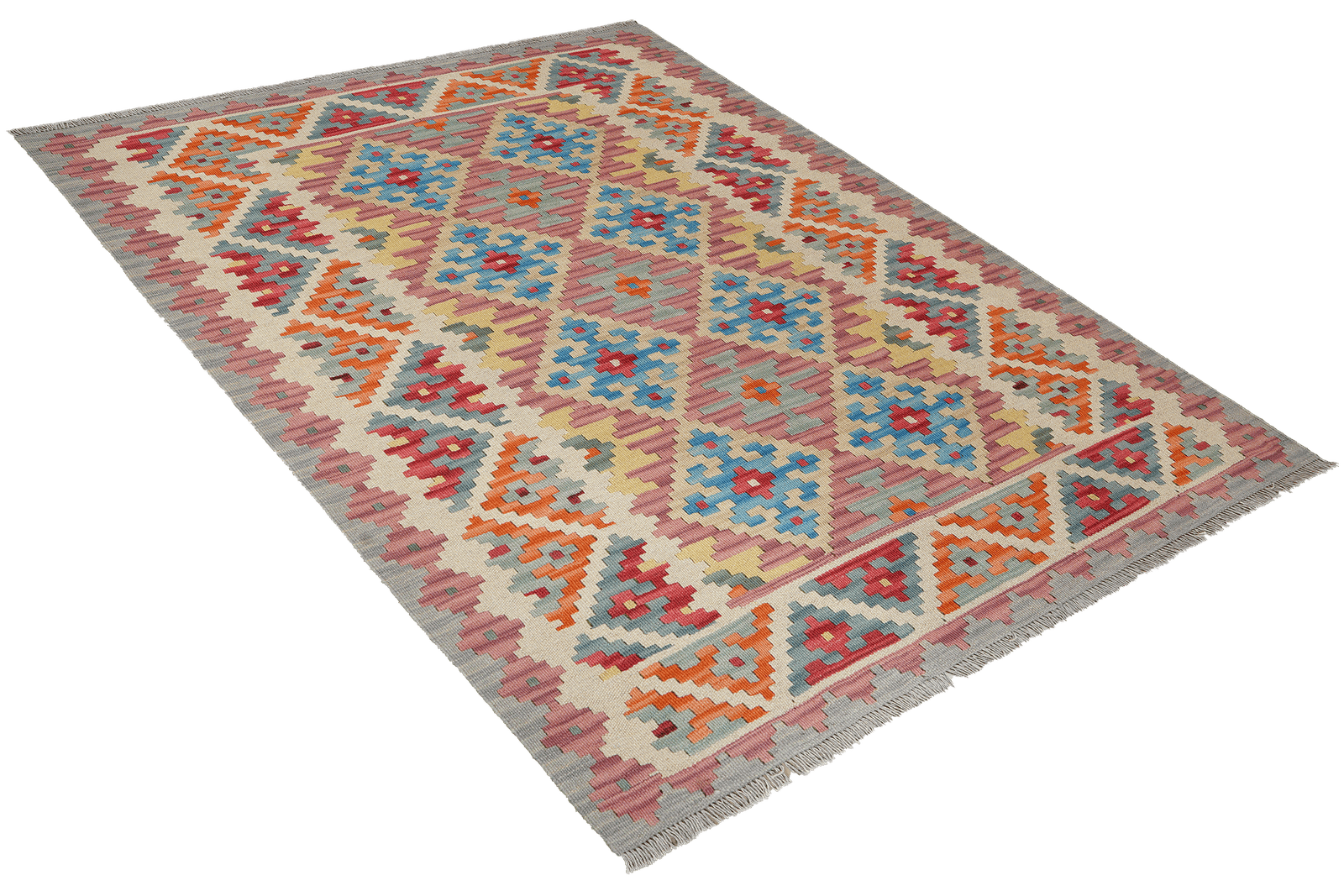 Kelim Gashgai — Handmade, 155x200 cm, Pink, 100% Virgin Wool | View 4