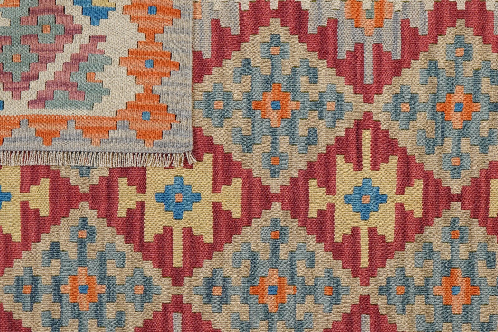 Kelim Gashgai — Handmade, 156x202 cm, Red, 100% Virgin Wool | View 6