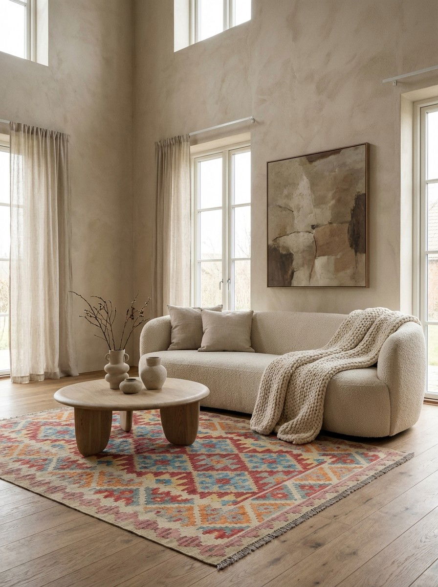 Kelim Gashgai — Handgefertigt, 197x155 cm, Beige, 100% Virgin Wool | Detail view