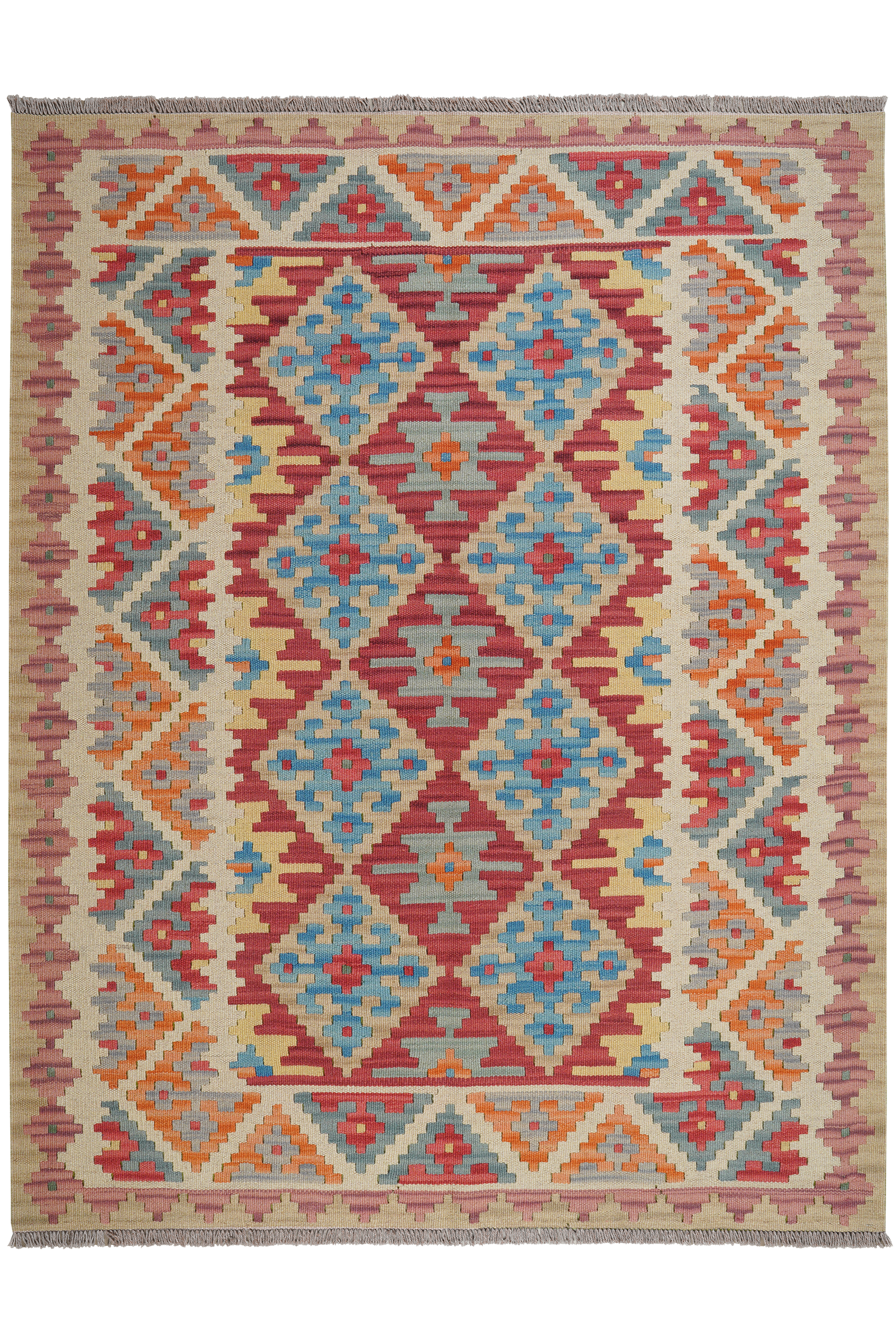 Kelim Gashgai — Handgefertigt, 197x155 cm, Beige, 100% Virgin Wool | Main view
