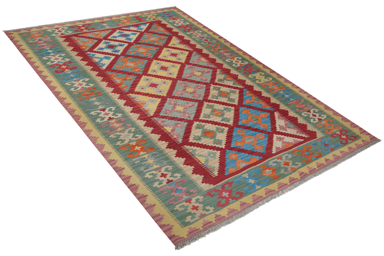 Kelim Gashgai — Handmade, 183x251 cm, Red, 100% Virgin Wool | View 4