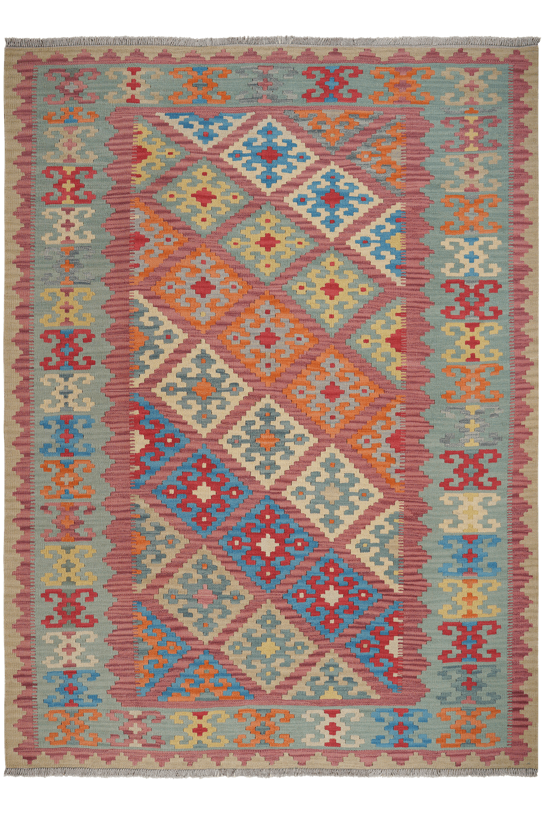 Kelim Gashgai — Handmade, 184x249 cm, Red, 100% Virgin Wool | Main view