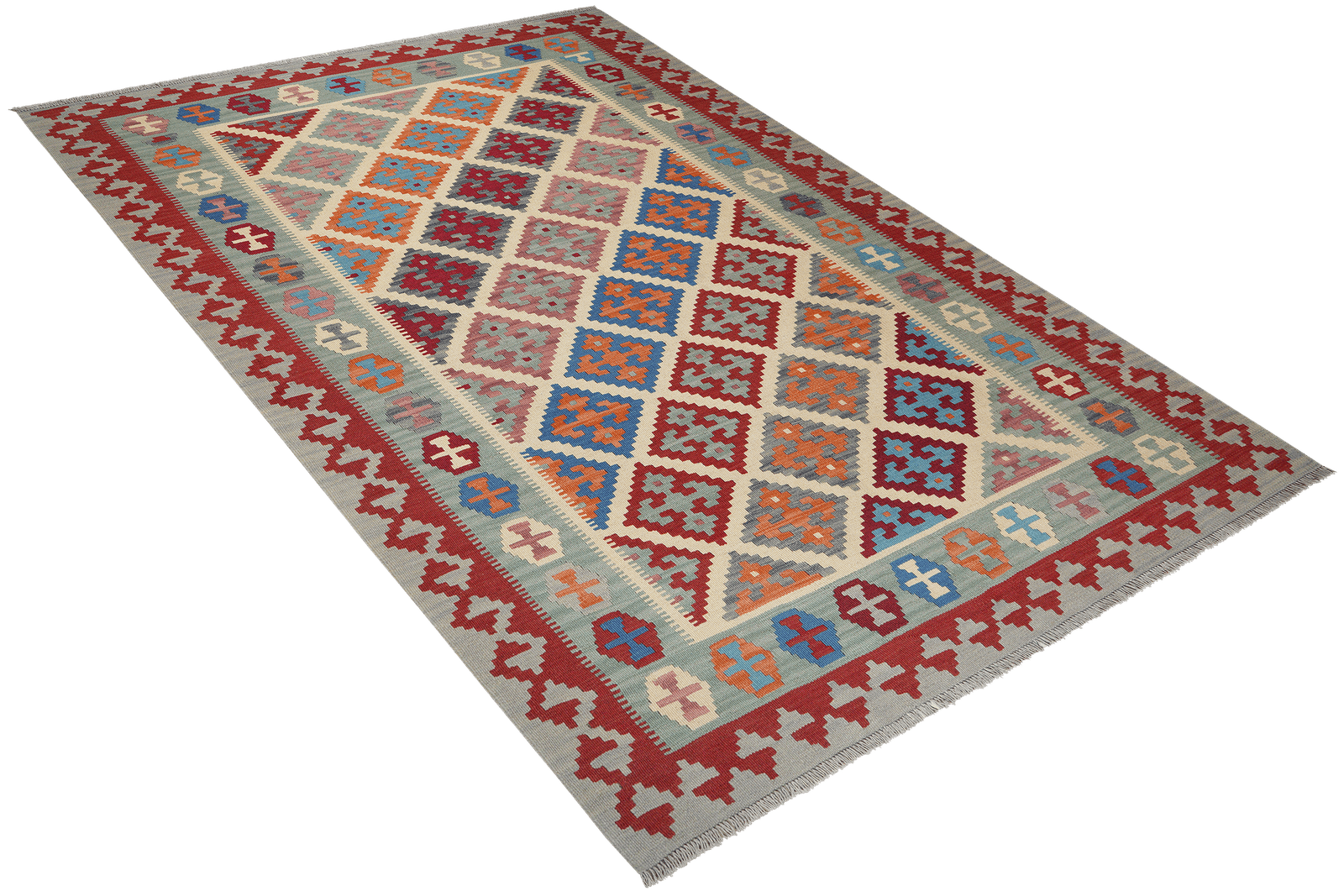 Kelim Gashgai — Handmade, 176x252 cm, Beige, 100% Virgin Wool | View 4