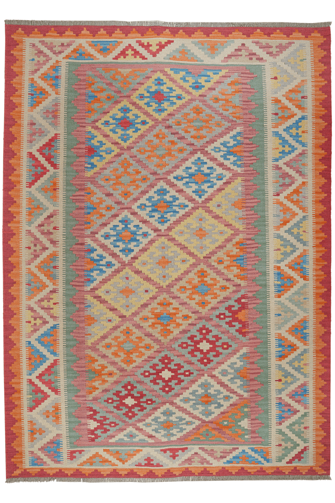 Kelim Gashgai — Handmade, 179x251 cm, Red, 100% Virgin Wool | Main view