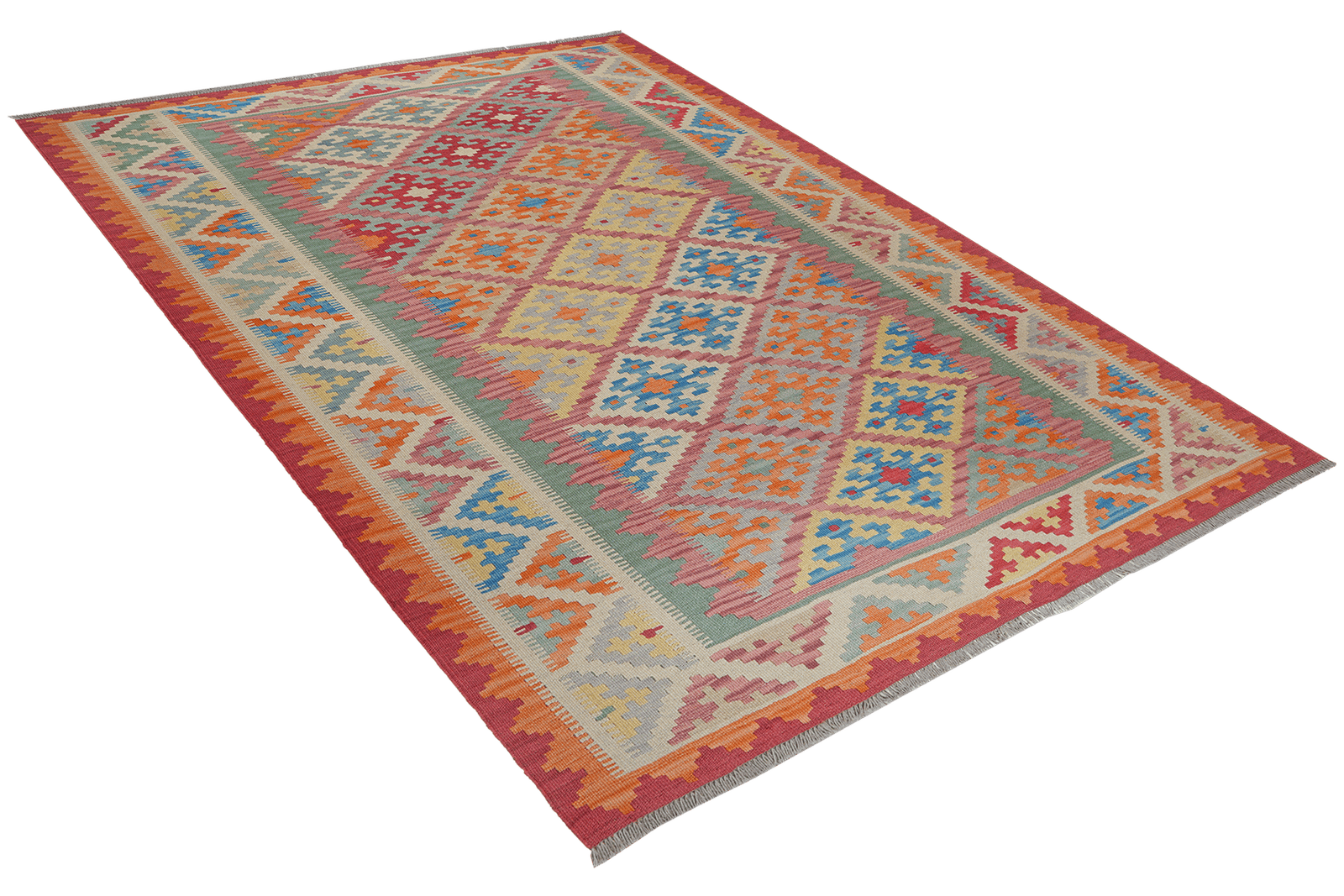 Kelim Gashgai — Handmade, 179x251 cm, Red, 100% Virgin Wool | View 4